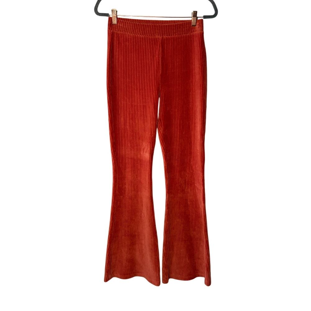 Aerie Groove-on Rib Velour Flare Pant Burnt Orange Sz S Stretch Boho